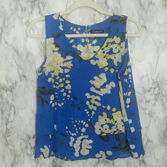 Liz Claiborne Tops - Liz Claiborne blue floral two tier tank top